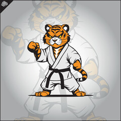Tiger karate logo cartoon. Fight club logotype.