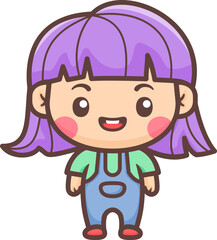 Cute happy little girl cartoon illustration