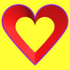 3D-Rahmen in Herzform - rotes Herz mit violetter Umrandung, auf gelbem Hintergrund