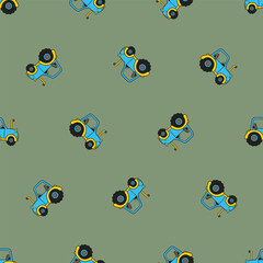 A small tractor on childrens clothes. Pattern
