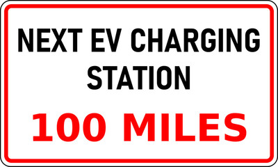 Vector graphic of road sign showing the next EV charging station is 100 miles away. This information would be useful in reducing range anxiety