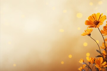 Fototapeta premium vibrant yellow orange marigold flower on isolated magical bokeh background with copy space