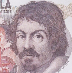 Caravaggio Portrait from Italy 100000 lire Banknotes.