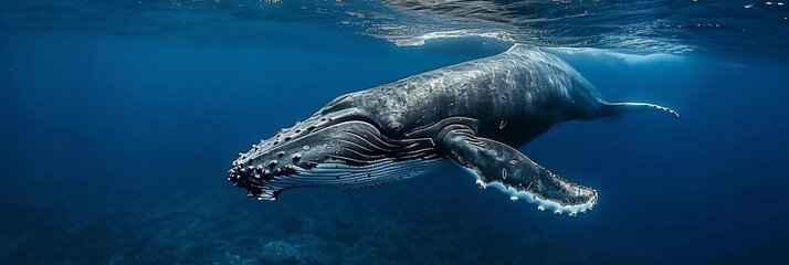 Fototapeta premium Awe inspiring humpback whale gracefully gliding through the captivating depths of the ocean