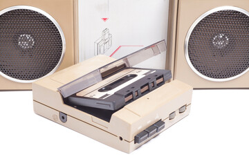 Retro portable stereo cassette recorder from 80s