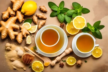 Obraz na płótnie Canvas tea with lemon and cinnamon