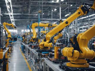 Robotic assembly line in an automotive factory - generated by ai
