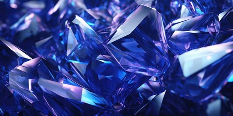 A lot of sharp blue crystals with reflections and bright highlights