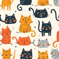 Obraz na płótnie Canvas Cats seamless patterns, Patterns for kids, Patterns for imagination, Digital paper, Generative Ai, Illustration