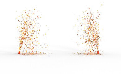 projection de confettis jaunes et rouges sur fond transparent - rendu 3D 