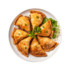 Obraz premium Fried empanadas with minced beef meat on a white background