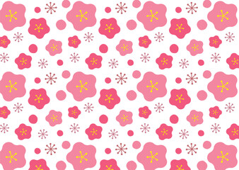 ほんわか梅の花のシームレスパターン背景01/ピンク・透過背景