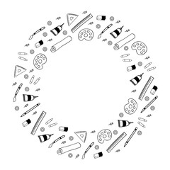 Frame of hand drawn Artist tools in doodle style