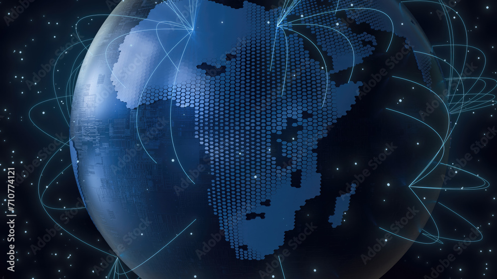 Aufkleber planet earth world map rotating motion graphic, future technology business concept, 3d rendering