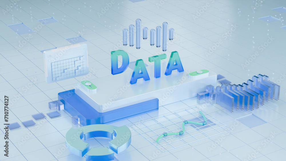 Poster Digital Data Network binary code running,big data concept, dark blue number grid dot line, 3d rendering
