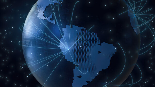 planet earth world map rotating motion graphic, future technology business concept, 3d rendering