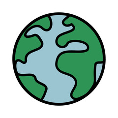 Editable Vector World Globe - Earth Line Art Illustration in Muted Green and Blue Flat Style