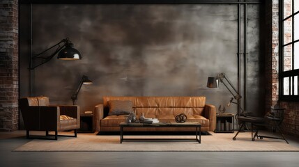 industrial modern room background illustration urban eclectic, sophisticated edgy, monochrome luxurious industrial modern room background