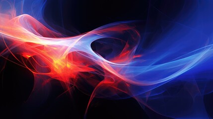 interstellar flames abstract cosmic energy waves in fiery red and tranquil blue on black background