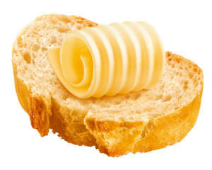 fatia de pão com manteiga cremosa isolado em fundo transparente - torrada com margarina