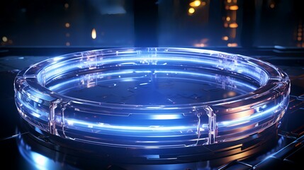 Fototapeta na wymiar Illuminate Interface: Light HUD Circle with Holographic Blue Glow