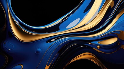 abstract cosmic ocean waves of blue and liquid gold particles floating in a dark universe for luxury design