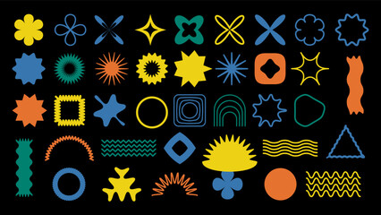 Obraz premium groovy retro design elements, Naive playful abstract shapes sticker pack, Trendy