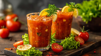 Bloody Mary cocktail on a black background. Unusual background, natural paints, and colors. Bar.