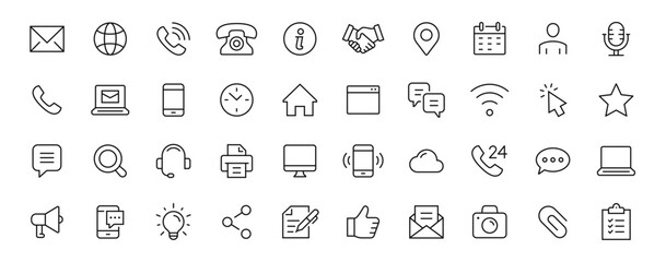 Contact thin line icons set. Basic contact icon collection. Vector - obrazy, fototapety, plakaty