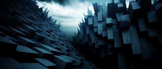 Monochromatic Cityscape of Cubes.