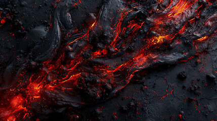Close up texture of lava flow  - red and black background - obrazy, fototapety, plakaty