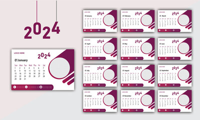 Wall calendar 2024 with dark and red creative design accents
