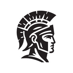 Roman warrior, gladiator. Head, face. Helmet. simple flat black logo, icon