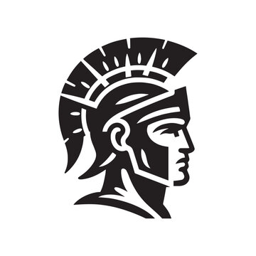 Roman warrior, gladiator. Head, face. Helmet. simple flat black logo, icon