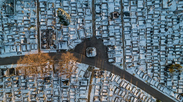 Winter view of the Zemun cemetery from above