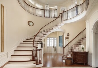 Foyer with curved staircase
