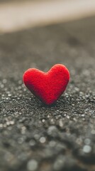 Obraz premium Small Red Heart on the Ground Valentines Day Background Generative AI