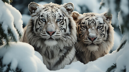 Naklejka premium jumping tiger on the snow