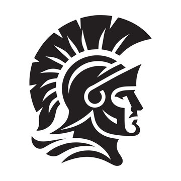 Roman warrior, gladiator. Head, face. Helmet. simple flat black logo, icon