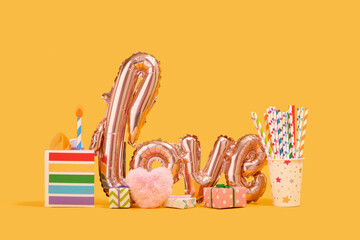 Atmosphere of holiday energy and lightness. Image of cheerful holiday. Birthday party preparations.