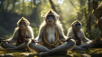 Varis monkeys doing yoga in monk clothing