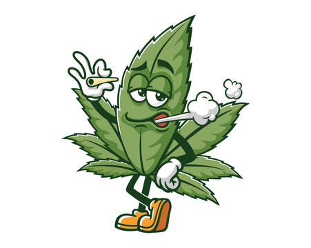 smoking Cannabis Weed Marijuana with drunk style cartoon mascot illustration character vector clip art hand drawn