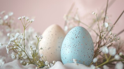 Naklejka na ściany i meble Happy easter banner background. Easter eggs with flowers