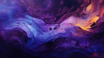 Fotobehang mesmerizing purple hues in fluid motion abstract background with deep blue accents for high-end graphic use © StraSyP BG