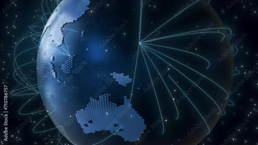 Fototapete planet earth world map rotating motion graphic, future technology business concept, 3d rendering