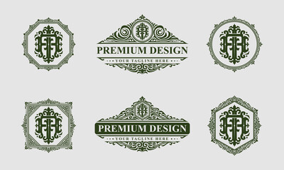Set of letter AI or IA monogram logos template. Premiun, Luxury, Victorian, Vintage, Badge design, Ornament Frame Style. Vector collection good for wedding, fashion boutique, clothing brand and etc