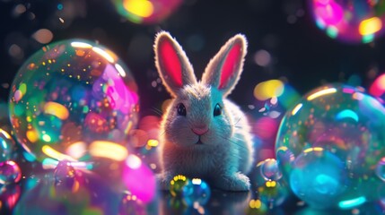 Fototapeta na wymiar Happy easter background. Neon Easter bunny