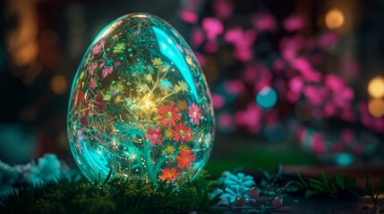 Happy easter background. Neon Easter eggs