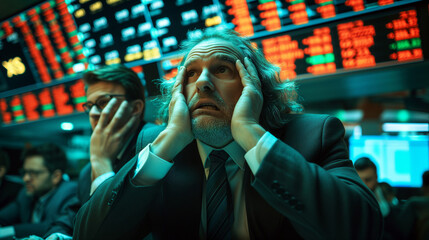 Fototapeta premium Panic, red charts and plummeting prices on the stock exchanges - Generative AI