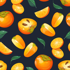 Seamless pattern with persimmon fruit 
